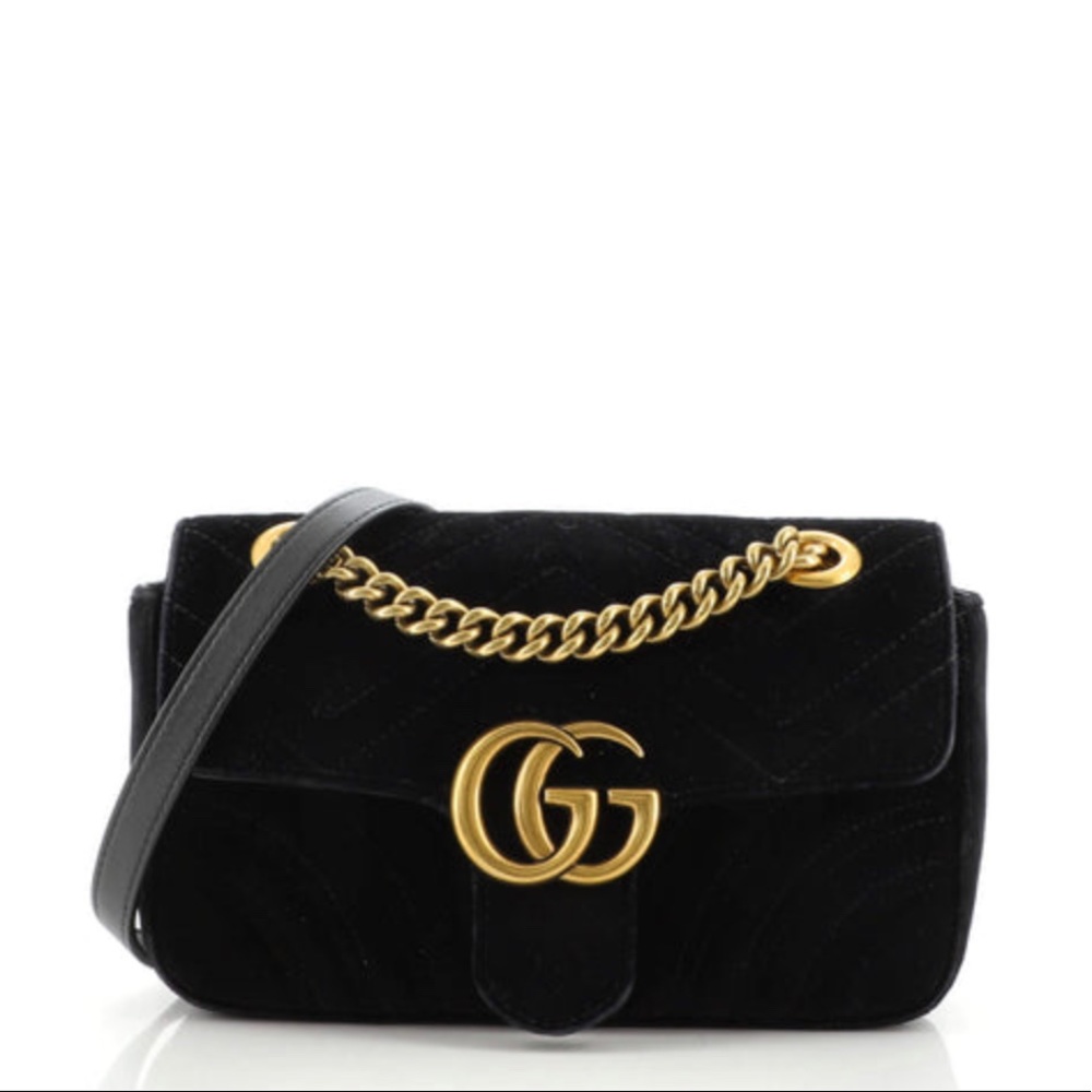 100% Authentic GUCCI small marmont bag in black velvet
